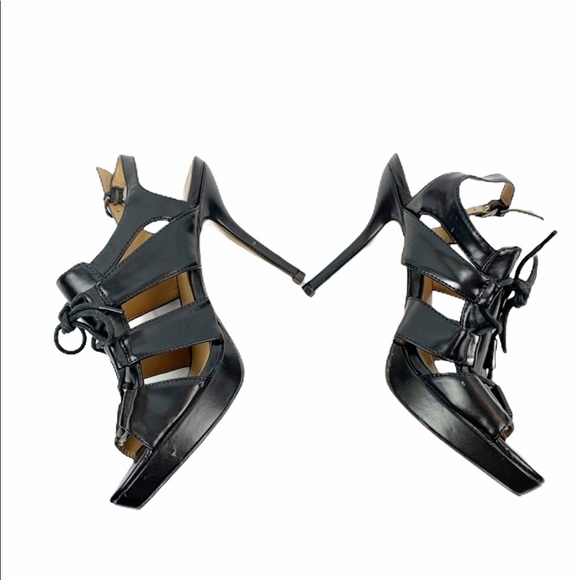Nine West Black Lace Up Stiletto Heels 8 - Picture 3 of 6
